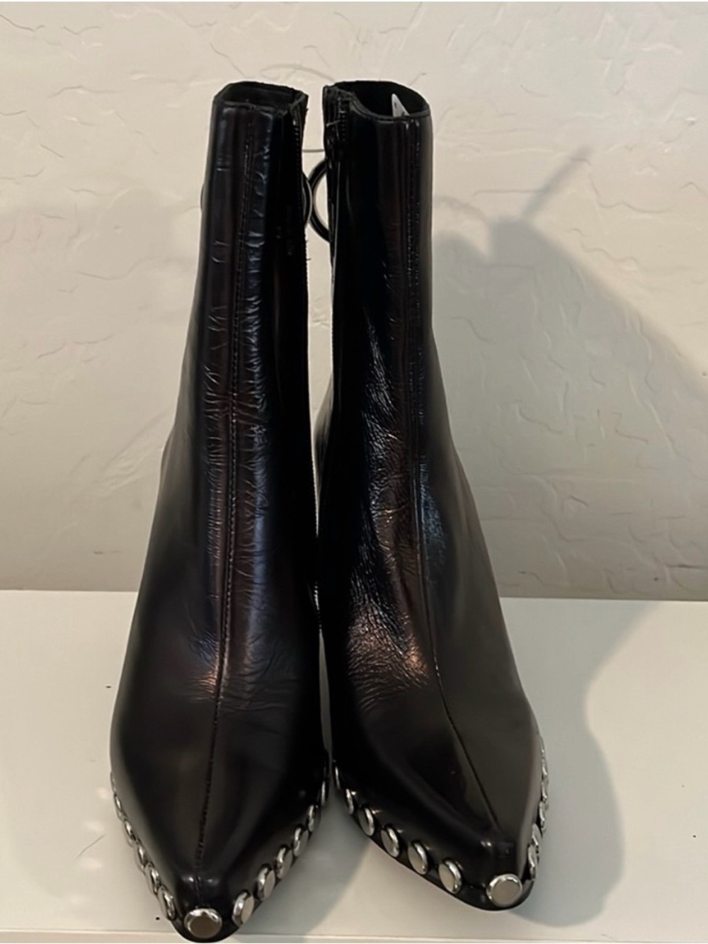 Jeffrey Campbell Black Pointed Toe Ankle Booties with Silver Stud Trim